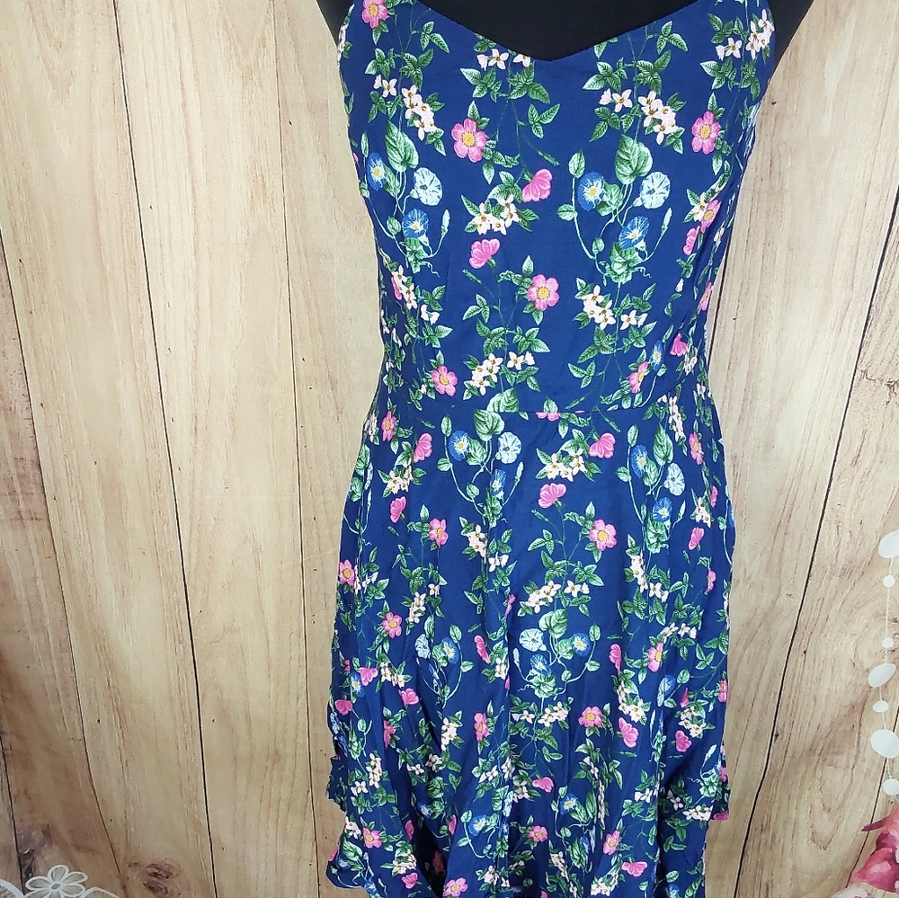 Old Navy Blue Spaghetti Strap Floral V-Neck Summer Dress - Picture 12 of 15